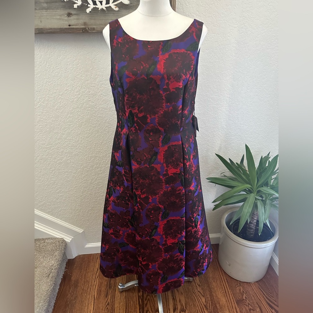 Adrianna Papell Floral Sleeveless Tea‎ Length Cocktail Party Formal Dress 14 NWT